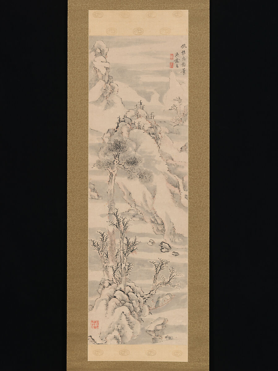 Wintry Landscape, in the Style of Guo Zhongshu, Ike Taiga (Japanese, 1723–1776), Hanging scroll; ink and color on paper, Japan 