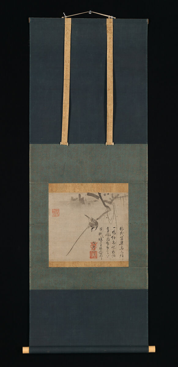 Bird on a Branch, Unkei Eii (Japanese, active first half of the 16th century), Hanging scroll; ink on paper, Japan