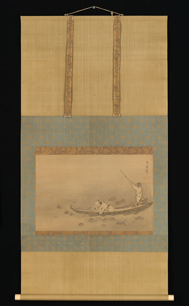 Zhou Maoshu Admiring Lotuses, Kaihō Yūsetsu (Japanese, 1598–1677), Hanging scroll; ink on silk, Japan