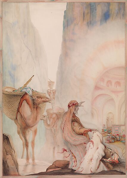 "Revealing Such Treasure as Surely Mortal Eyes Had Never Before Gazed Upon," frontispiece from  "The Story of Baba Abdalla," in "The Arabian Nights", Edward Julius Detmold (British, London 1883–1957 Montgomery, Wales), Watercolor 