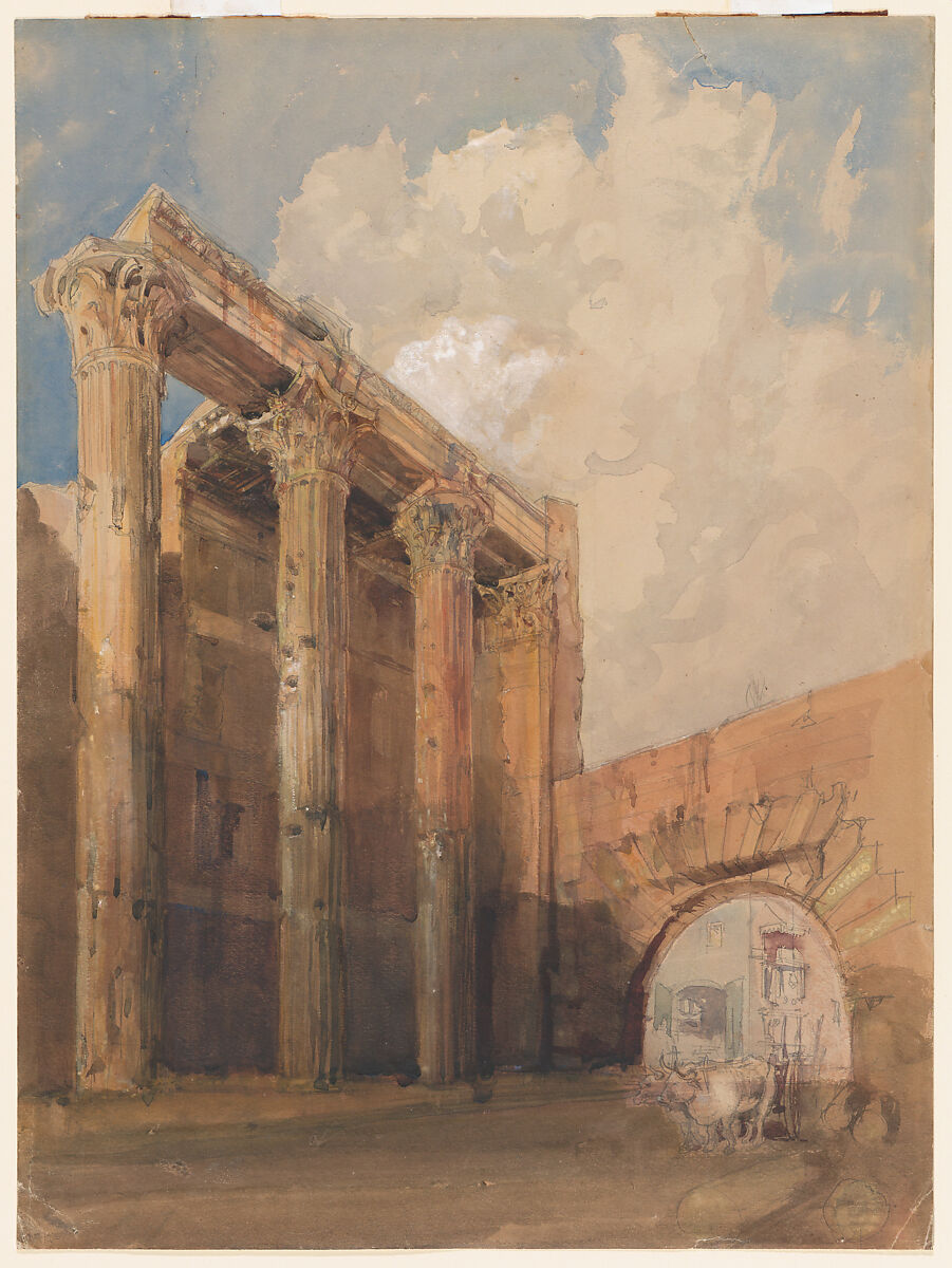 Temple of Mars Ultor, Rome, James Holland (British, Burslem, Staffordshire 1799–1870 London), Watercolor over graphite 