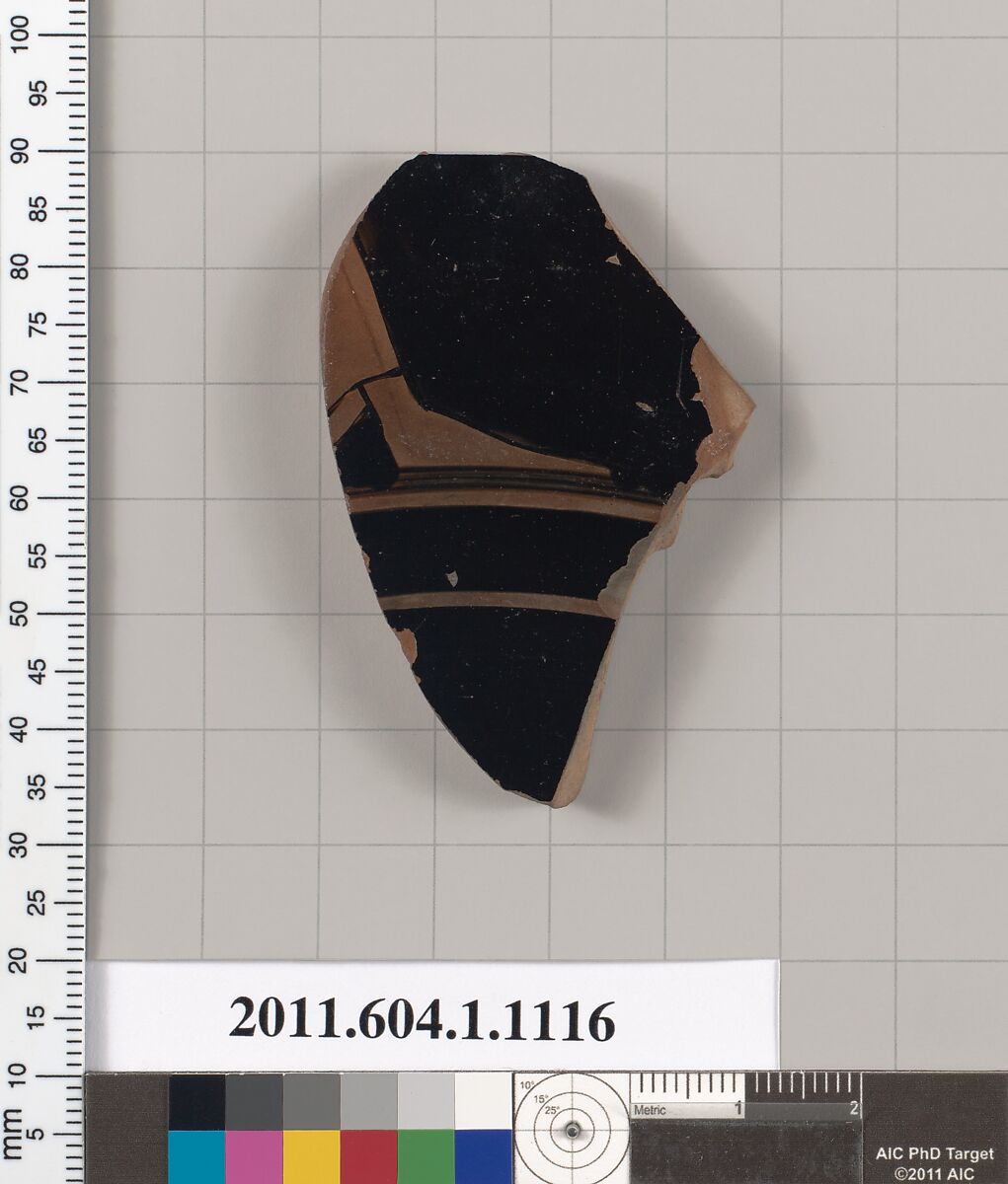 Terracotta fragment of a kylix (drinking cup), Terracotta, Greek, Attic