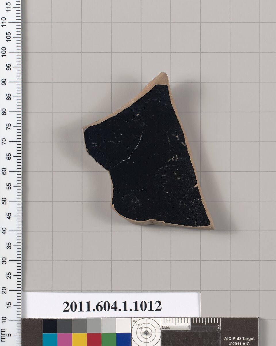 Terracotta fragment of a kylix (drinking cup), Terracotta, Greek, Attic