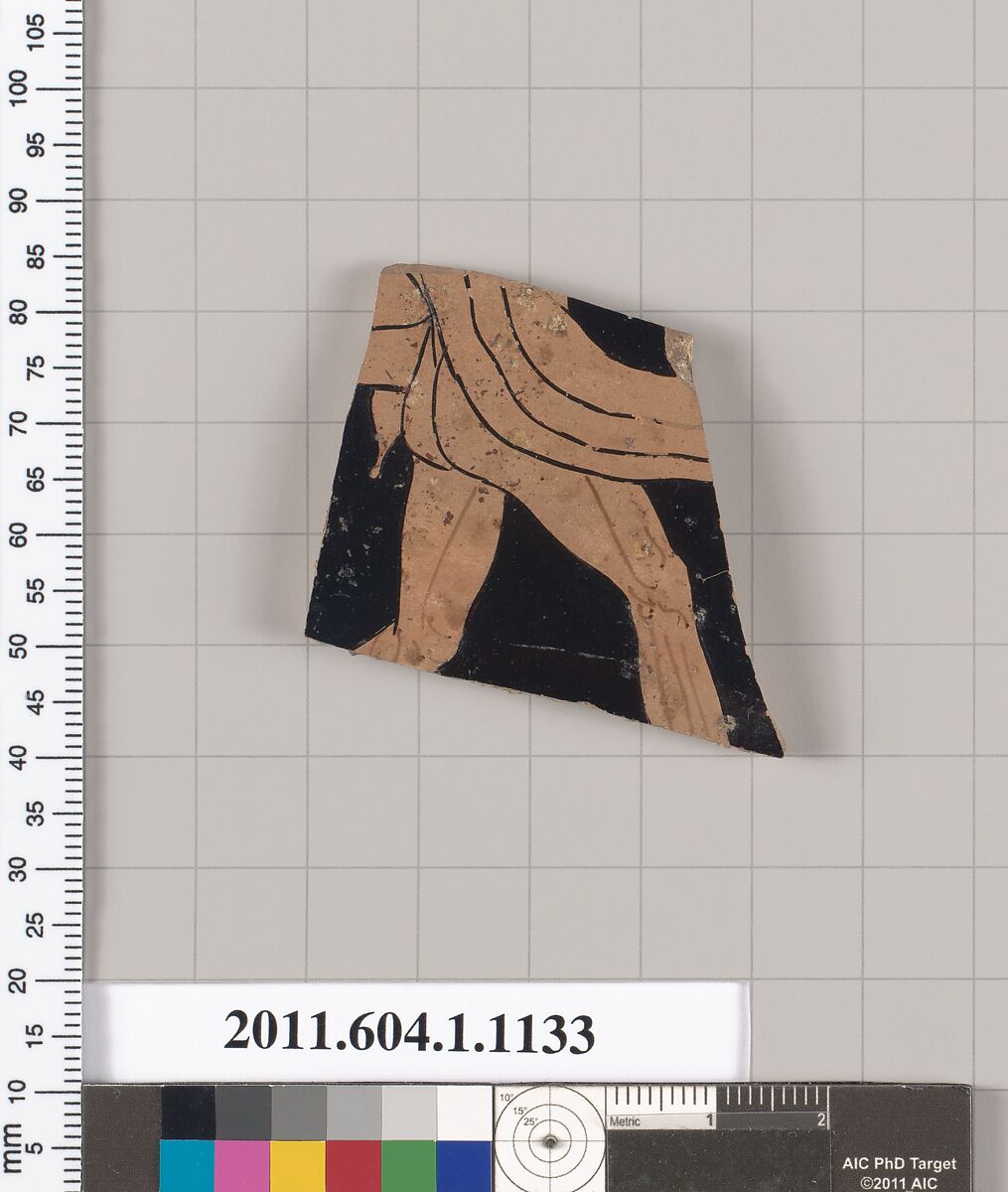 Terracotta fragment of a kylix (drinking cup), Terracotta, Greek, Attic