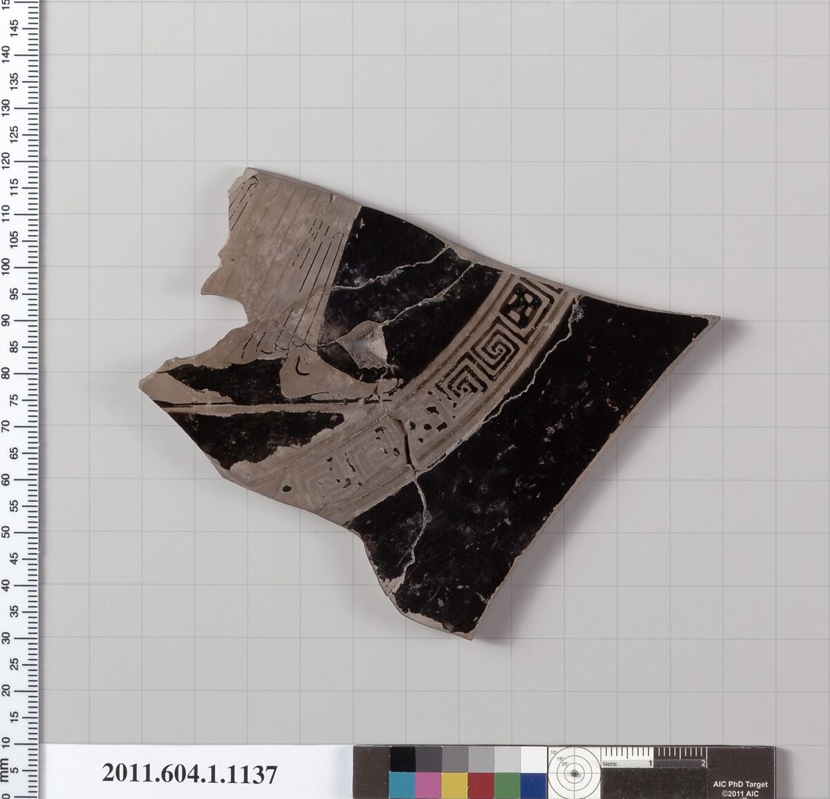 Terracotta fragment of a kylix (drinking cup), Terracotta, Greek, Attic