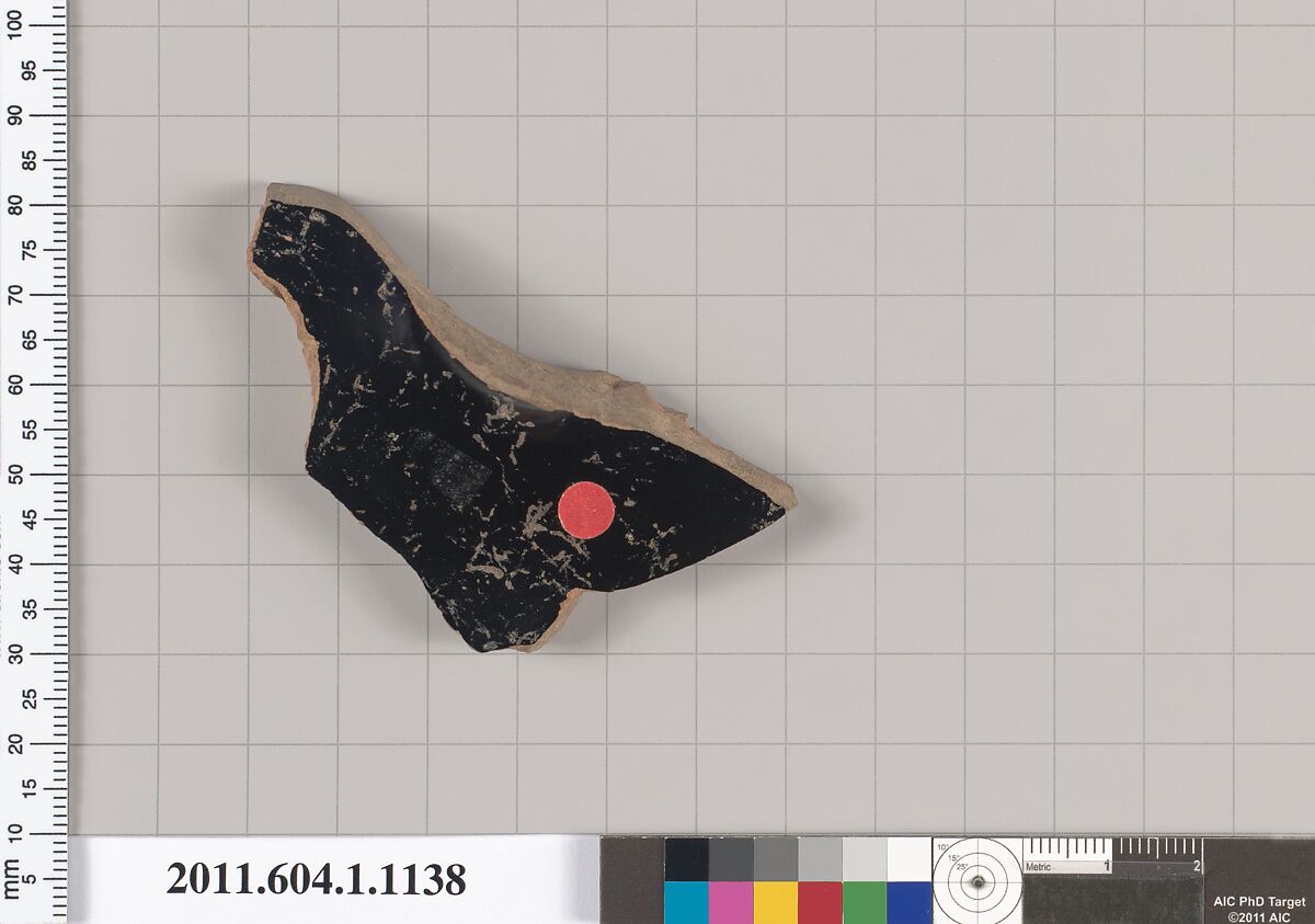 Terracotta fragment of a kylix (drinking cup), Terracotta, Greek, Attic
