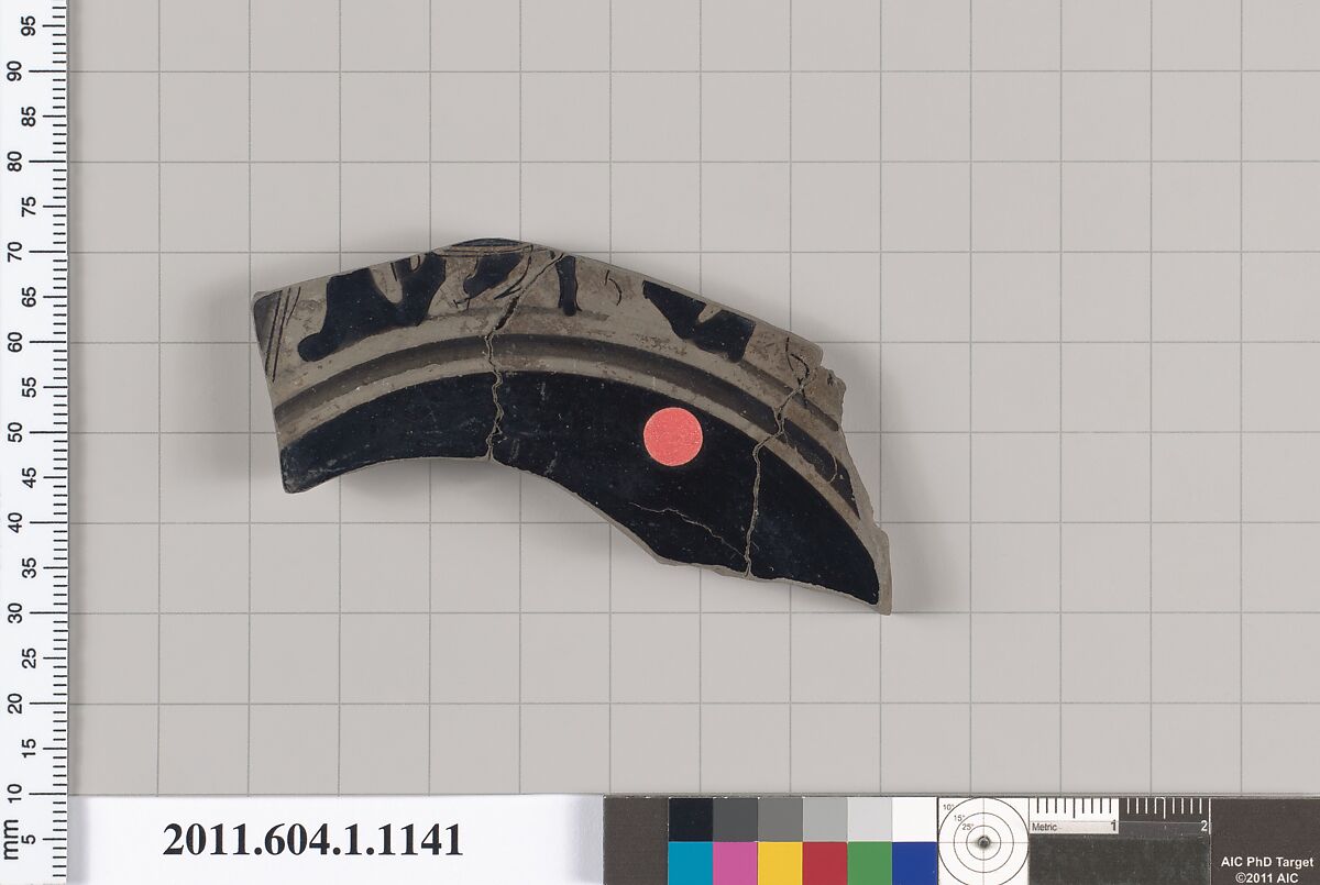Terracotta fragment of a kylix (drinking cup), Terracotta, Greek, Attic