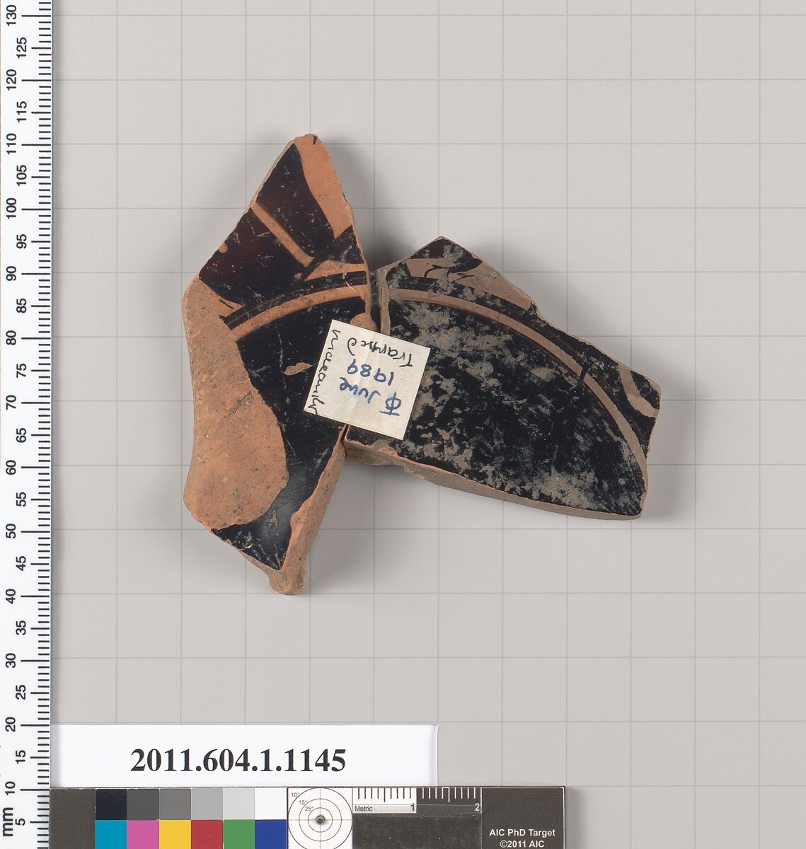 Terracotta fragment of a kylix (drinking cup), Terracotta, Greek, Attic