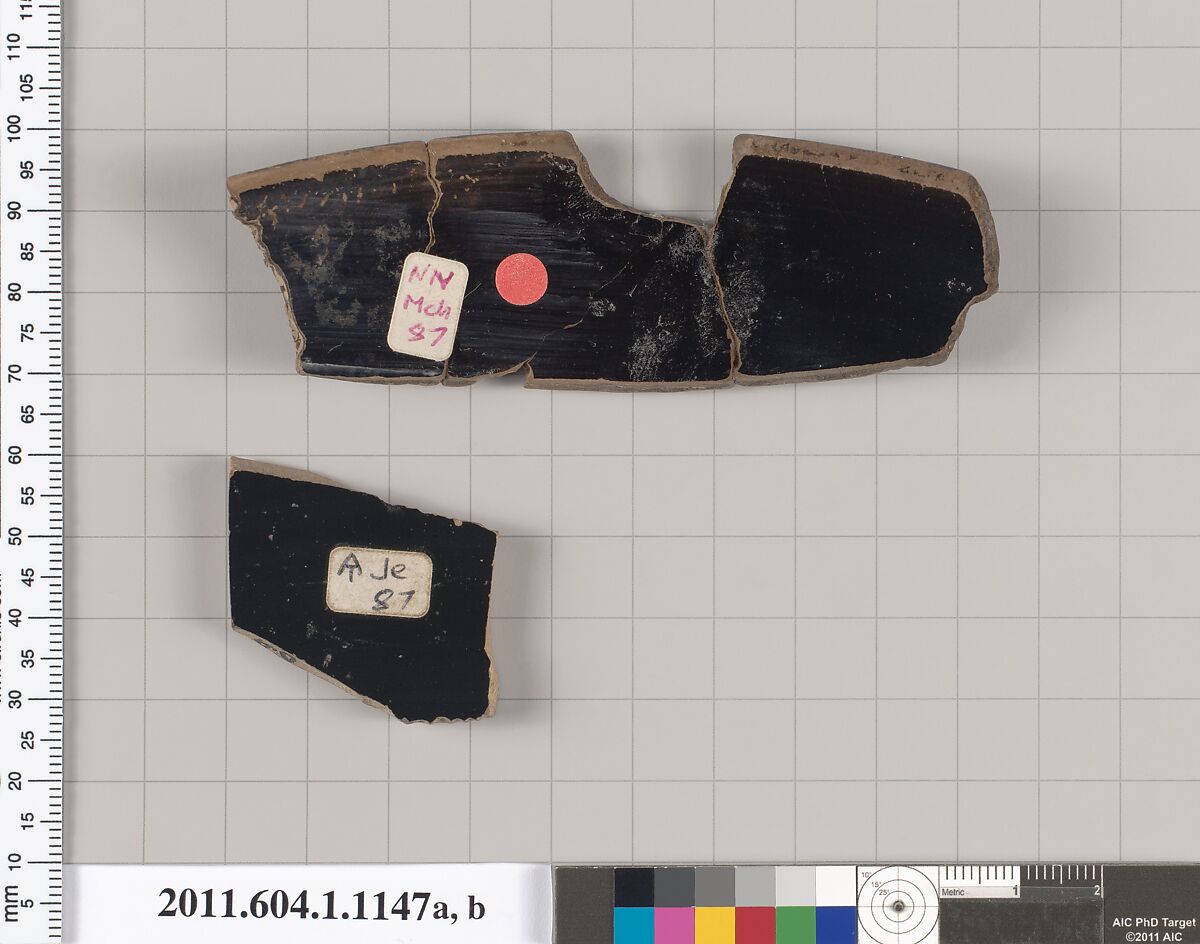 Terracotta rim fragment of a kylix (drinking cup), Terracotta, Greek, Attic