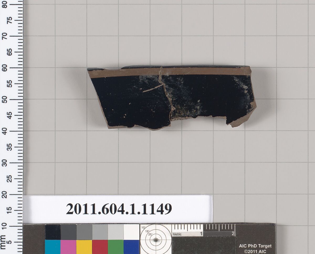 Terracotta rim fragment of a kylix (drinking cup), Terracotta, Greek, Attic