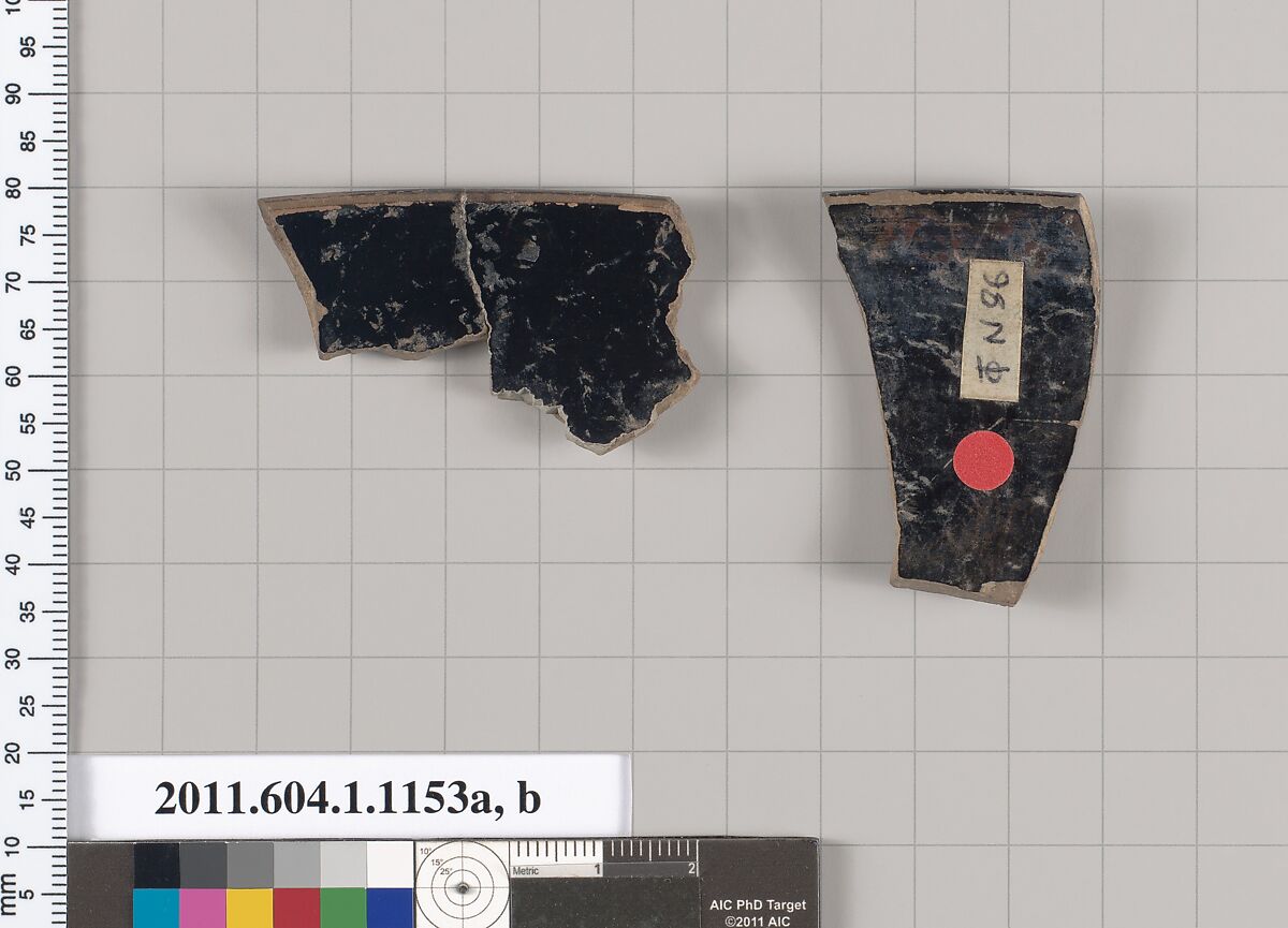 Terracotta rim fragments of a kylix (drinking cup), Terracotta, Greek, Attic