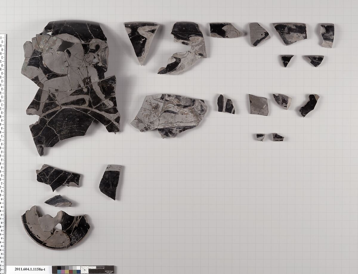 Terracotta fragments of a kylix (drinking cup), Terracotta, Greek, Attic