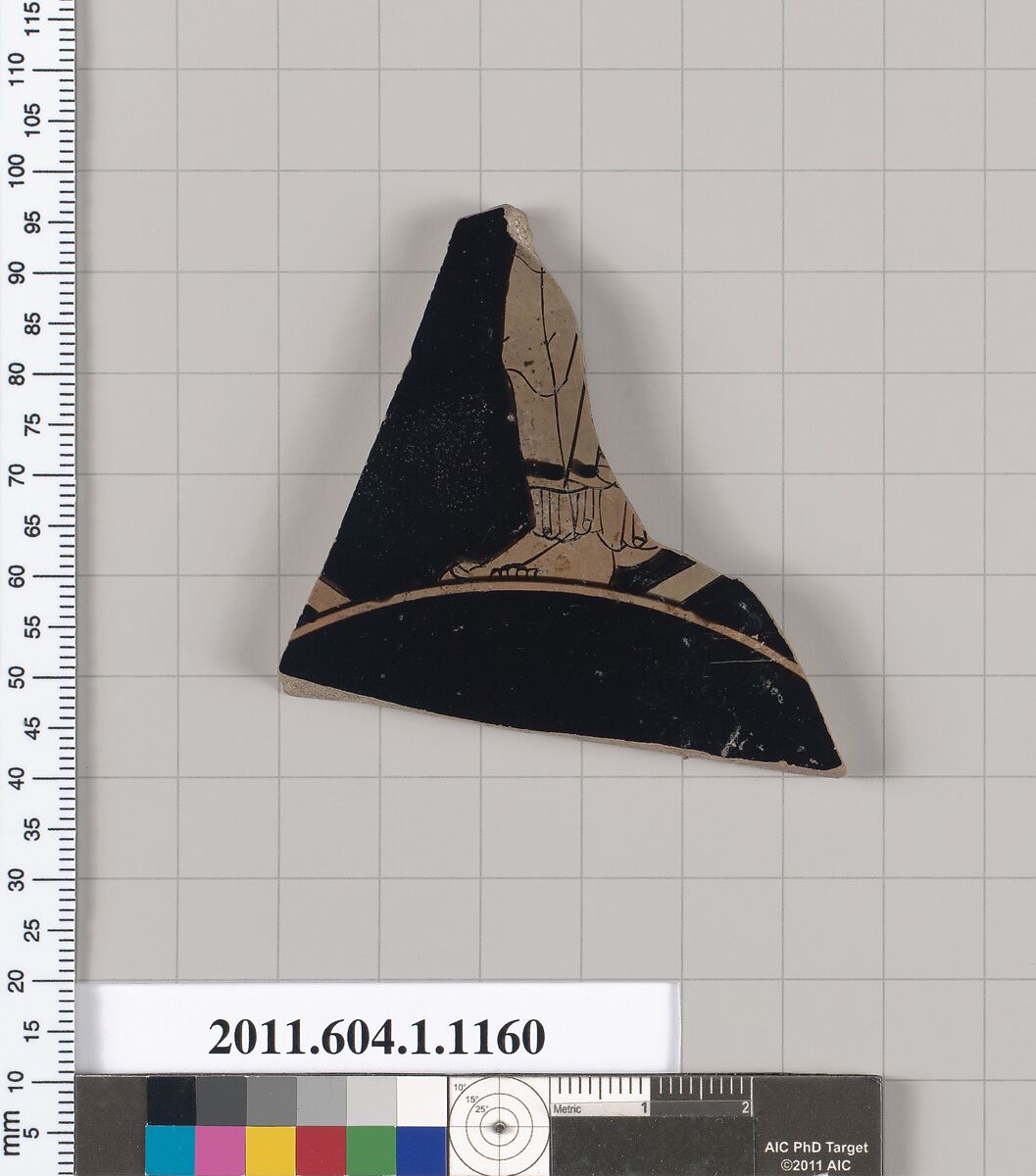 Terracotta fragment of a kylix (drinking cup), Terracotta, Greek, Attic