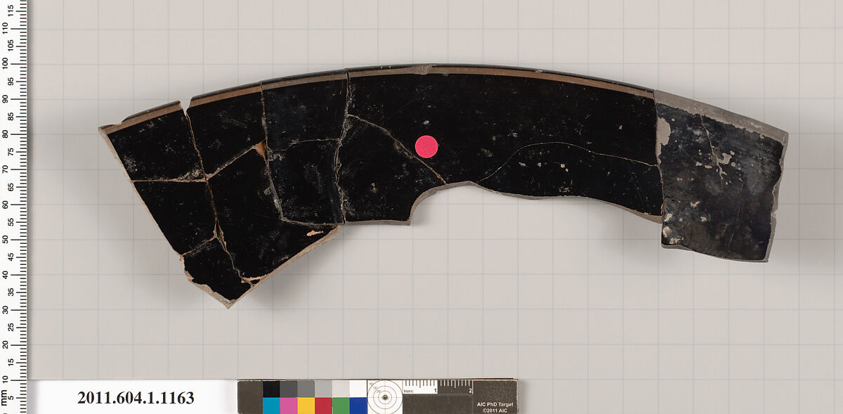 Terracotta fragment of a kylix (drinking cup), Terracotta, Greek, Attic