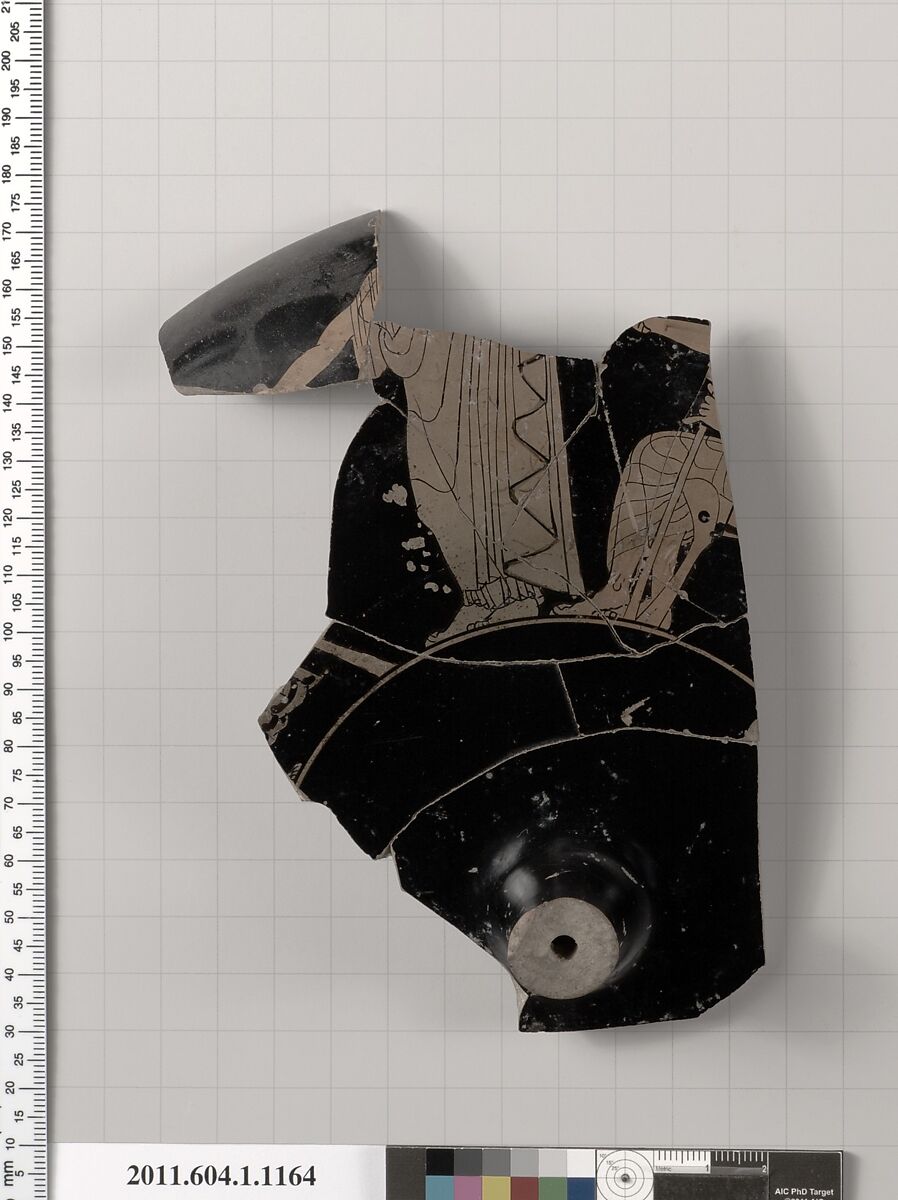 Terracotta fragment of a kylix (drinking cup), Terracotta, Greek, Attic