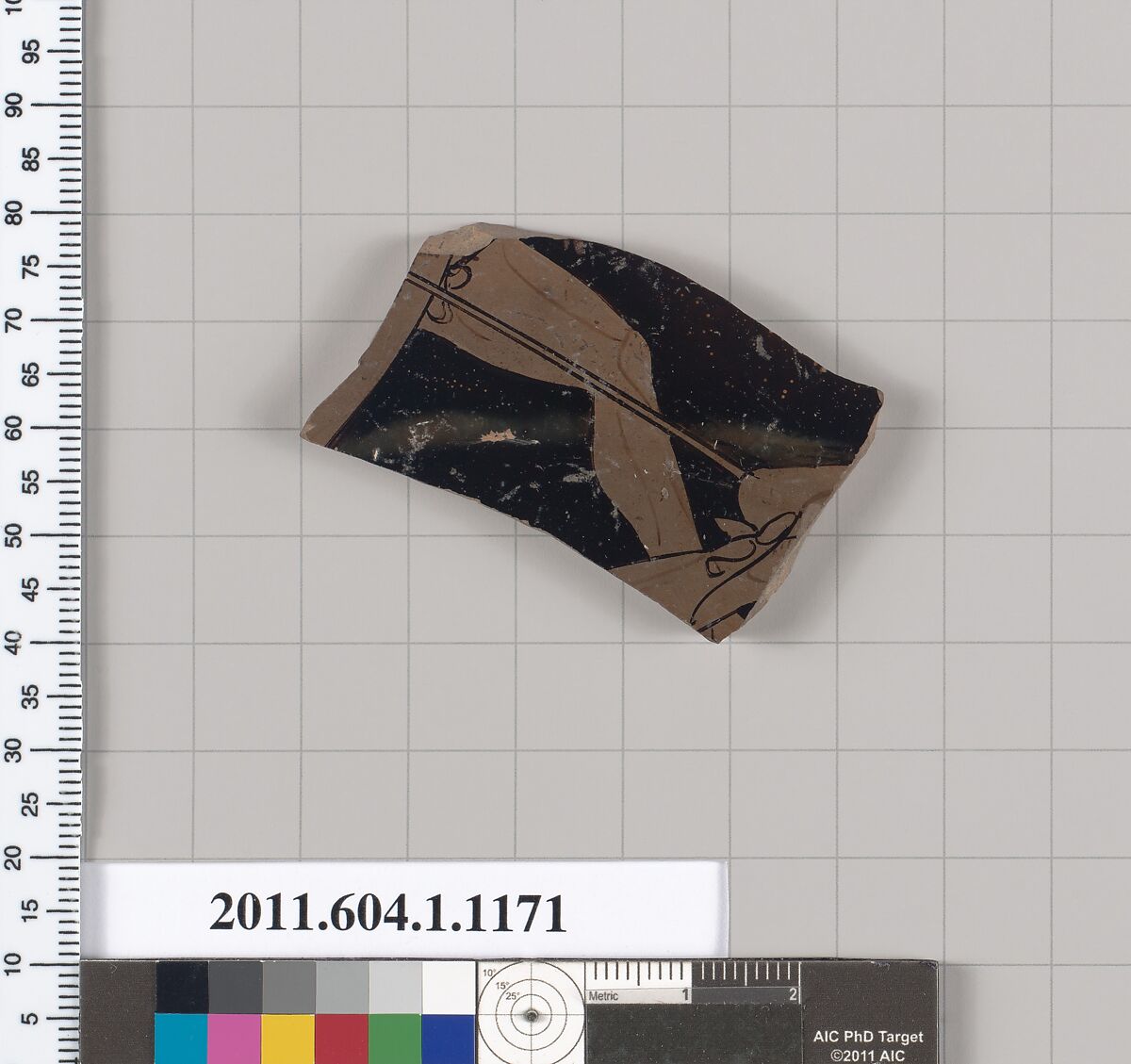 Terracotta fragment of a kylix (drinking cup), Terracotta, Greek, Attic