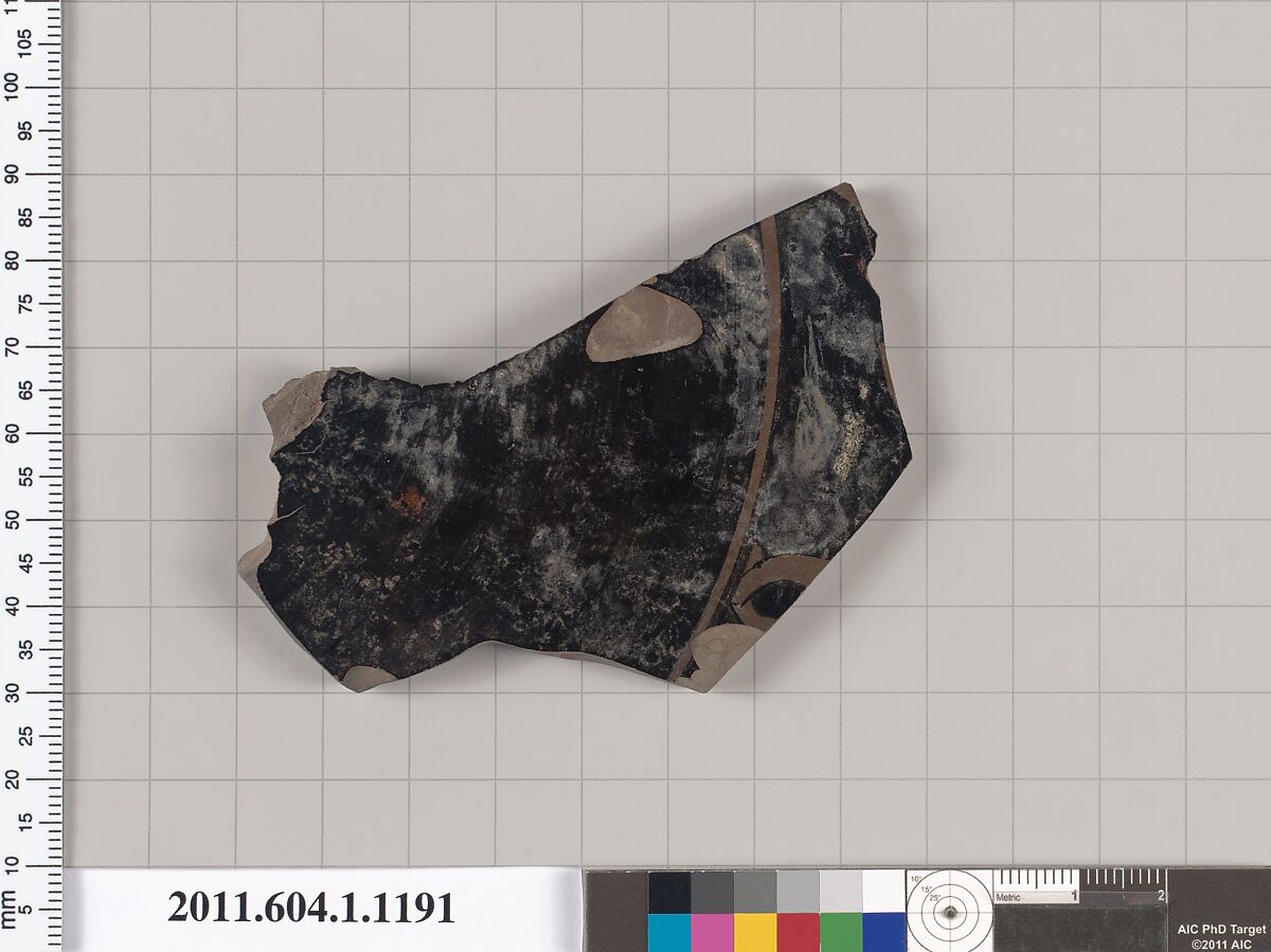 Terracotta fragment of a kylix (drinking cup), Terracotta, Greek, Attic