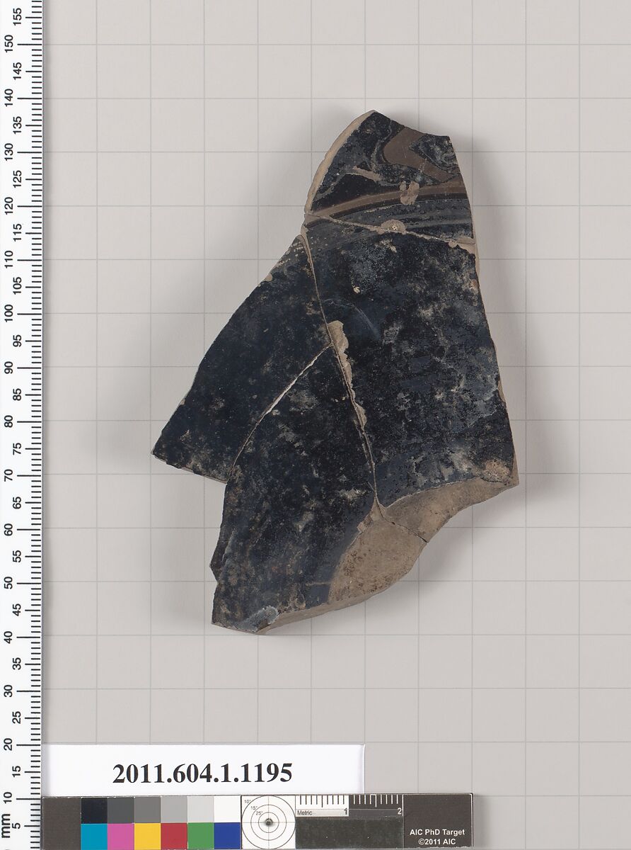 Terracotta fragment of a kylix (drinking cup), Terracotta, Greek, Attic