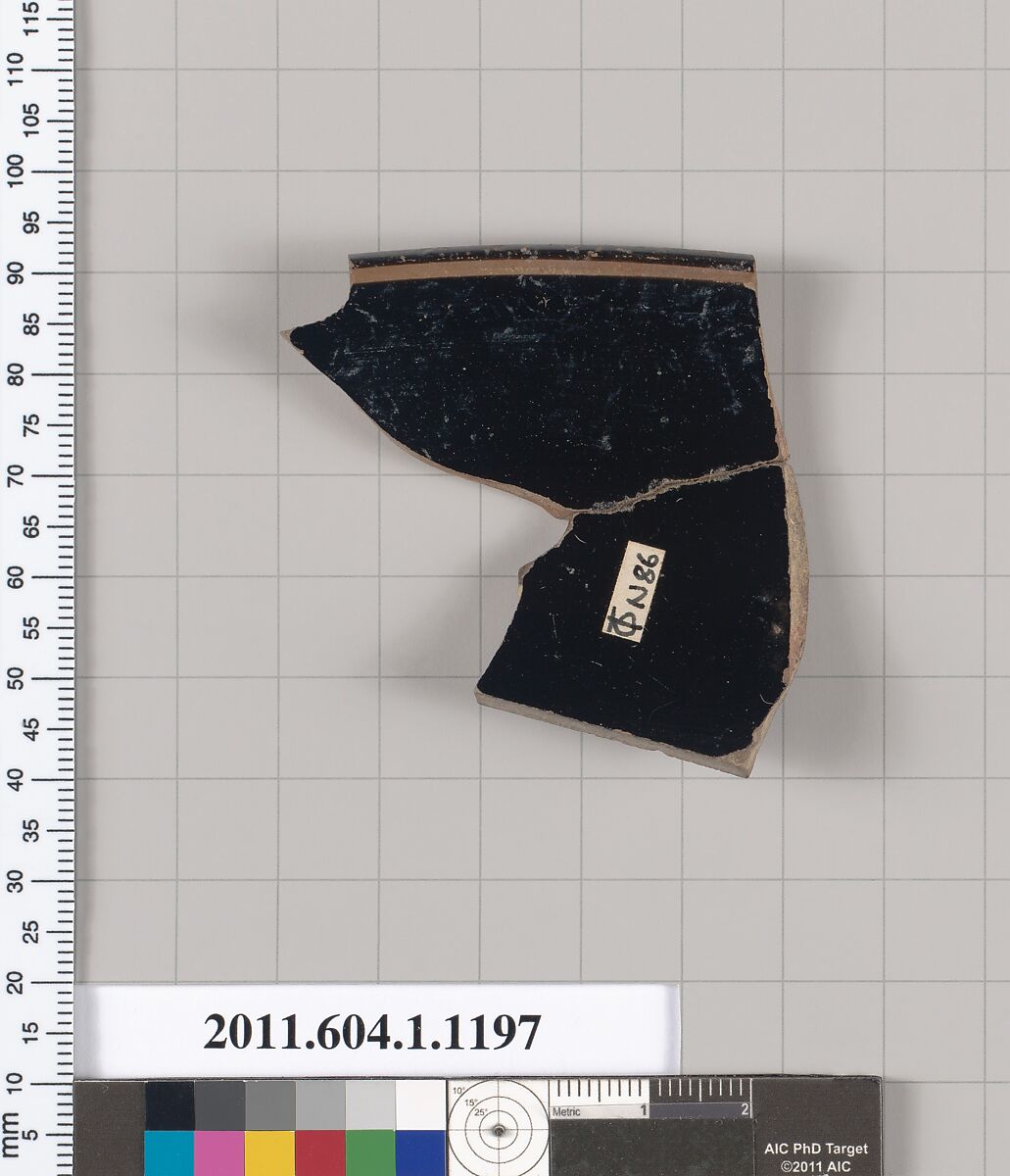 Terracotta rim fragment of a kylix (drinking cup), Terracotta, Greek, Attic