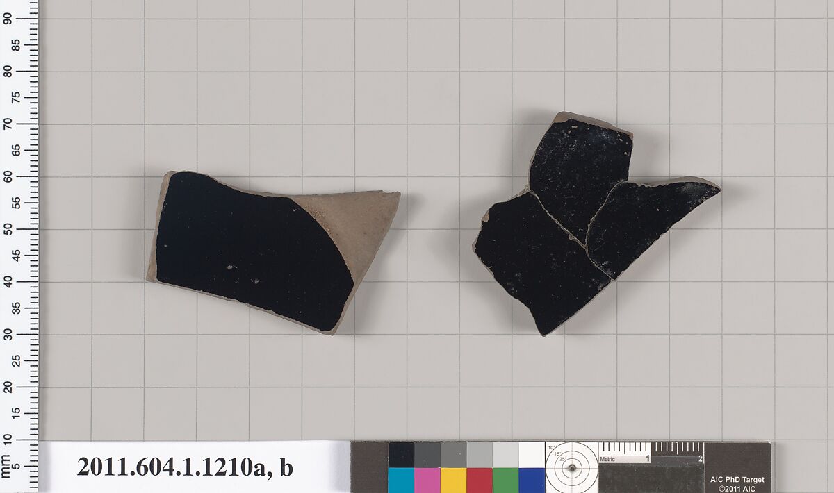 Terracotta fragments of a kylix (drinking cup), Terracotta, Greek, Attic