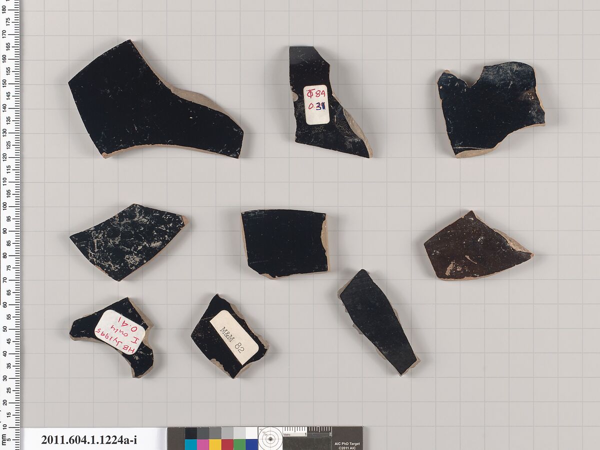 Terracotta fragments of kylikes (drinking cups), Terracotta, Greek, Attic