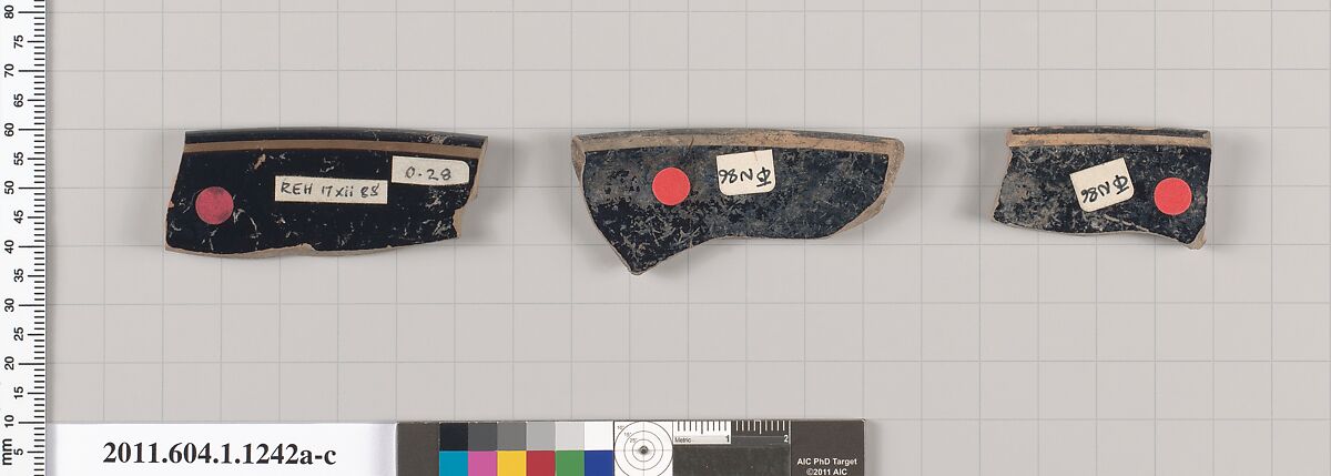 Terracotta rim fragments of kylikes (drinking cup), Terracotta, Greek, Attic