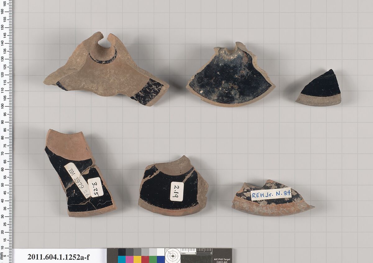 Terracotta fragments of kylikes (drinking cups), Terracotta, Greek, Attic