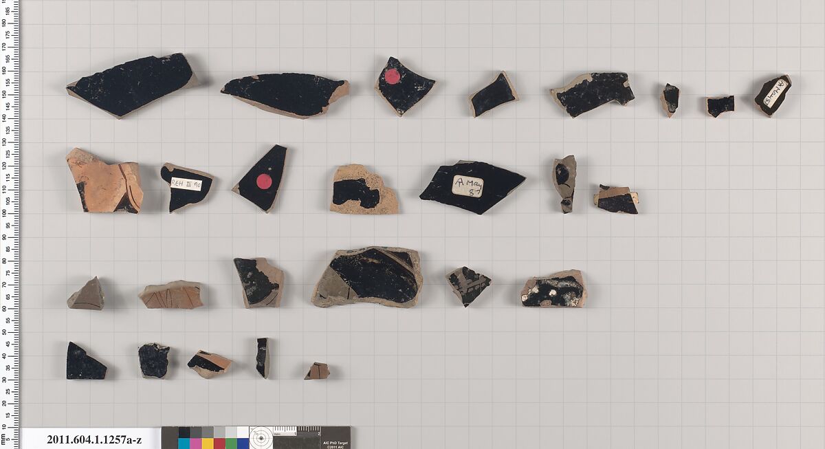 Terracotta fragments of kylikes (drinking cups), Terracotta, Greek, Attic