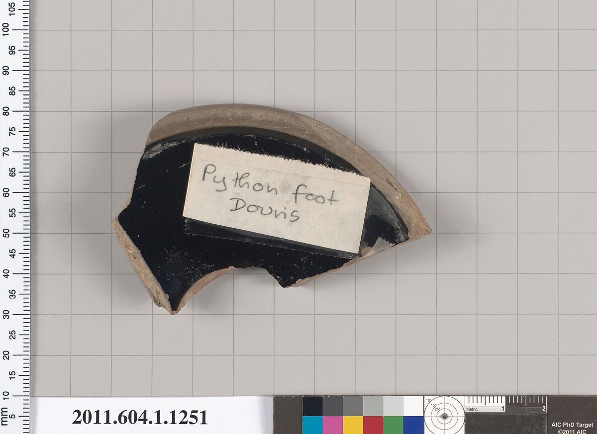 Terracotta fragment of a kylix (drinking cup), Attributed to Douris [DvB], Terracotta, Greek, Attic