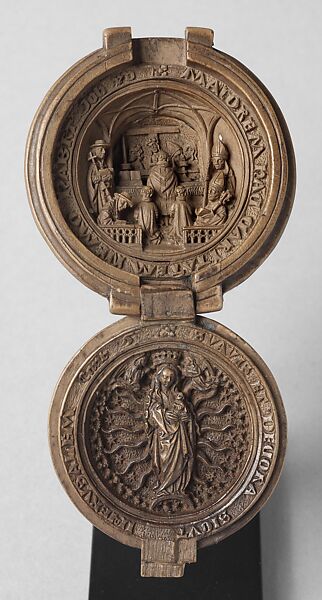 Prayer Bead with the Mass of Saint Gregory and the Virgin in Glory, Boxwood, Netherlandish 