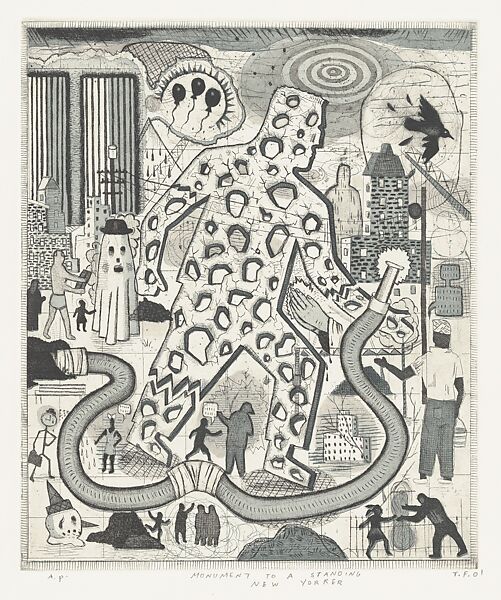 Monument to a Standing New Yorker, Tony Fitzpatrick (American, born 1958), Etching and aquatint 