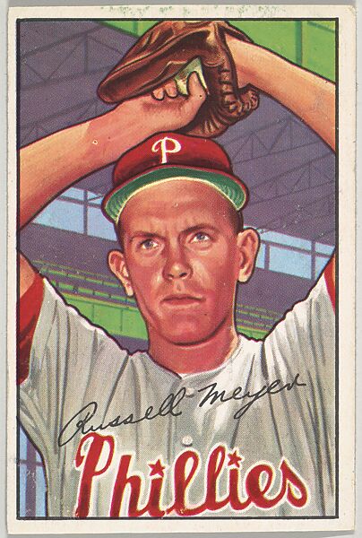 Russ Meyer, Pitcher, Philadelphia Phillies, from Picture Cards, series 6 (R406-6) issued by Bowman Gum, Issued by Bowman Gum Company, Commercial color lithograph 