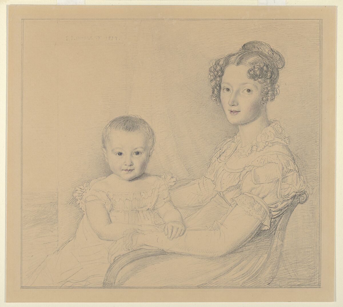 Portrait of a mother and child, John Linnell (British, London 1792–1882 Redhill, Surrey), Graphite with watercolor and gouache (bodycolor) 