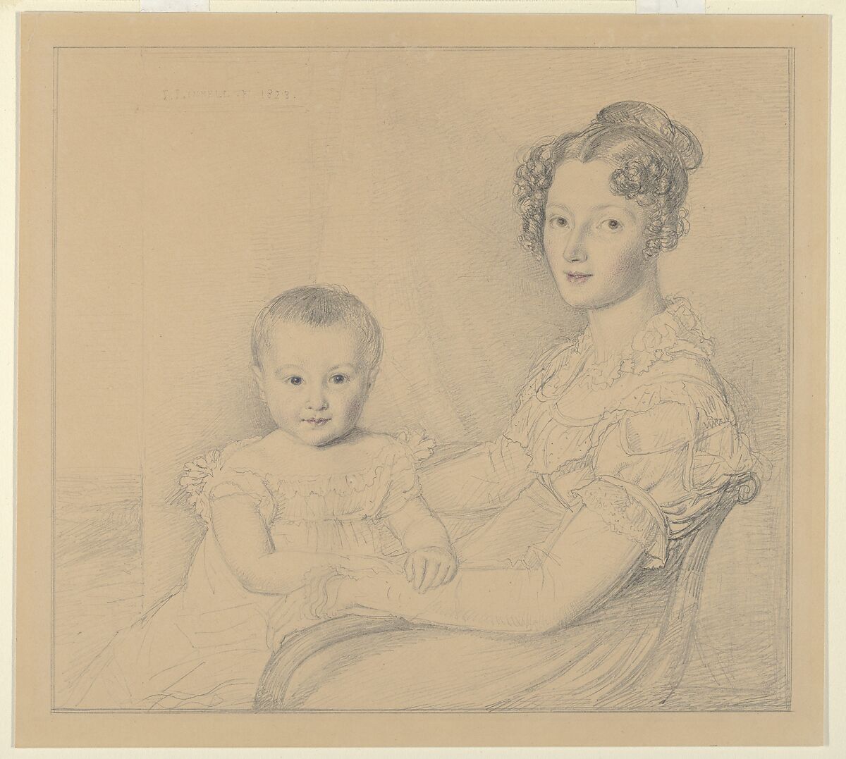 Portrait of a Mother and Child, John Linnell  British, Graphite with watercolor and gouache (bodycolor)