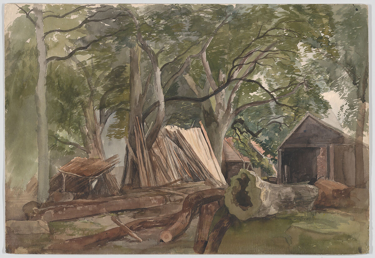 Clearing with a lumber mill, John Middleton (British, Norwich 1827–1856 Norwich), Watercolor over graphite 