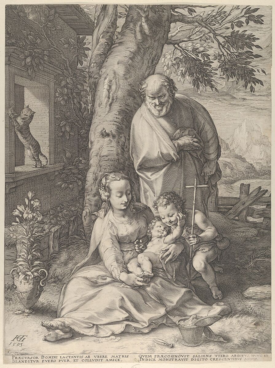 The Holy Family with the Infant John the Baptist, Hendrick Goltzius (Netherlandish, Mühlbracht 1558–1617 Haarlem), Engraving 