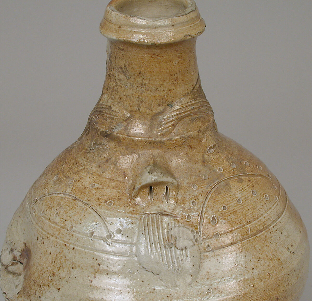 Face jug, Salt-glazed stoneware, German, Aachen or Raeren
