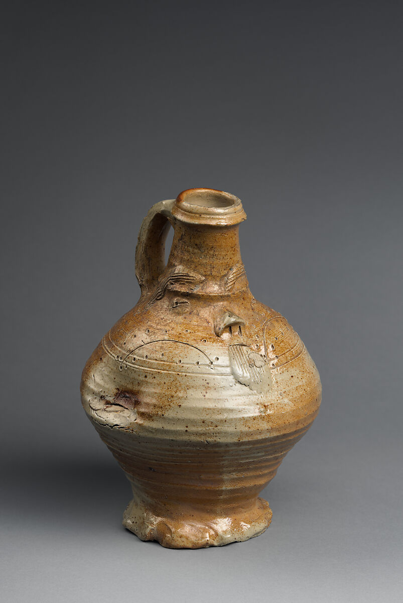 Face jug, Salt-glazed stoneware, German, Aachen or Raeren 