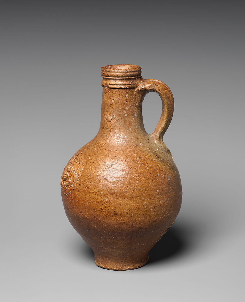 Bottle with a thistle medallion, Factory of John Dwight (British, 1635–1703), Salt-glazed stoneware, British, Fulham