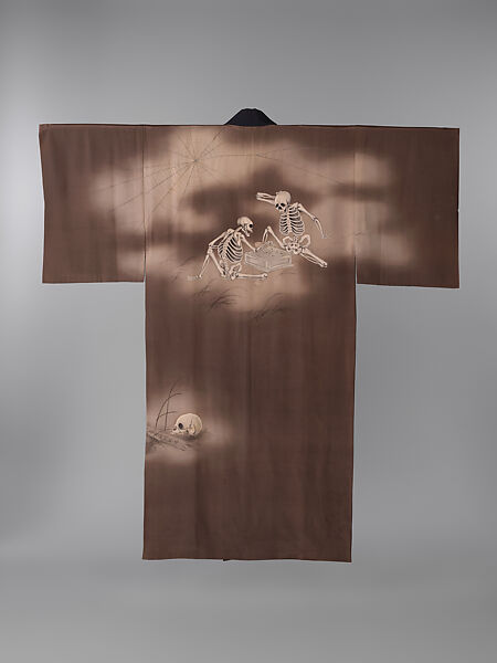 Man's Under-kimono (Nagajuban) with Skeletons, Plain-weave crepe silk with paste-resist dyeing, Japan