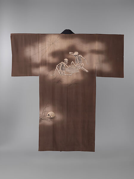 Man's Under-kimono (Nagajuban) with Skeletons, Plain-weave crepe silk with paste-resist dyeing, Japan 