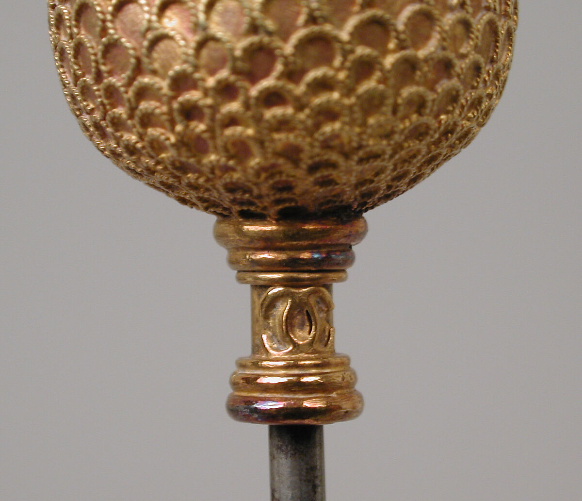 Archeological-revival hat pin, Castellani, Gold and steel, Italian, Rome