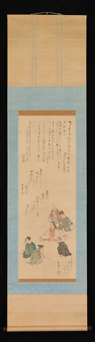 The Six Poetic Immortals, Kubo Shunman (Japanese, 1757–1820)  , and others, Hanging scroll; ink and color on silk, Japan