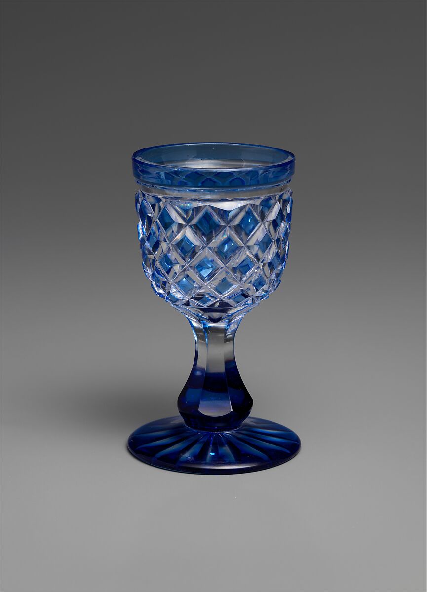 Cordial, Brooklyn Flint Glass Company (American, Brooklyn, New York, 1824–1868), Blue-cut-to-clear glass, American 