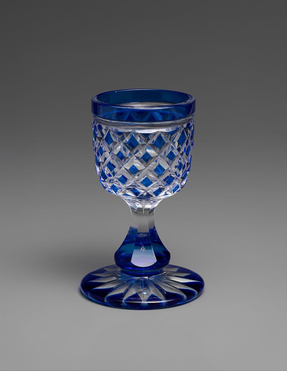 Cordial, Brooklyn Flint Glass Company (American, Brooklyn, New York, 1824–1868), Blue-cut-to-clear glass, American 