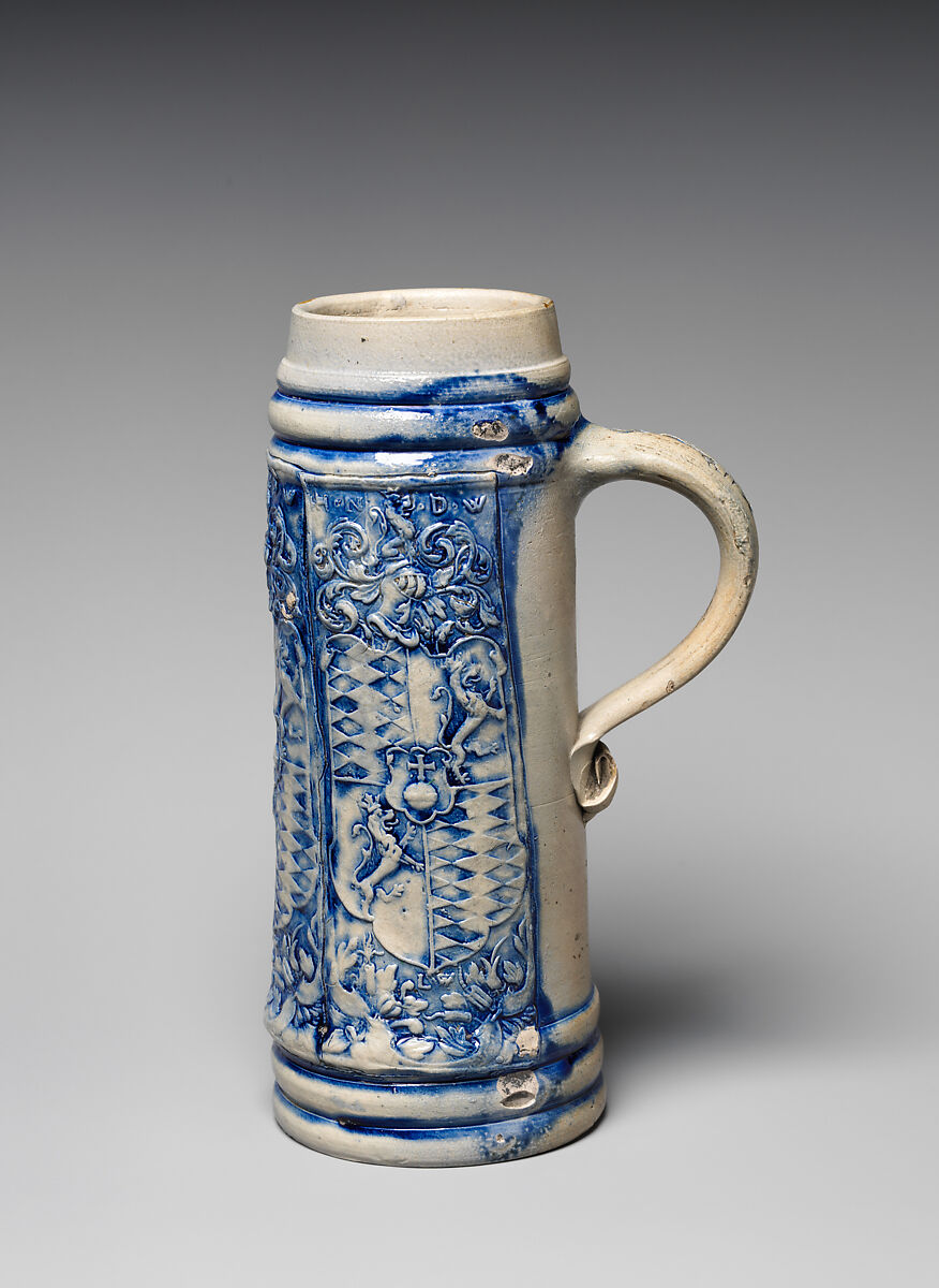 Tankard, Salt-glazed stoneware, German, probably Westerwald