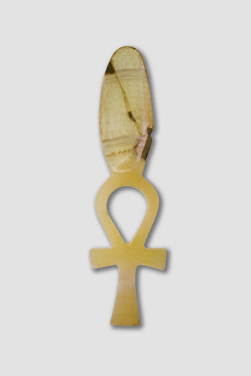 Cosmetic spoon with a handle in the shape of an ankh, Travertine (Egyptian alabaster)