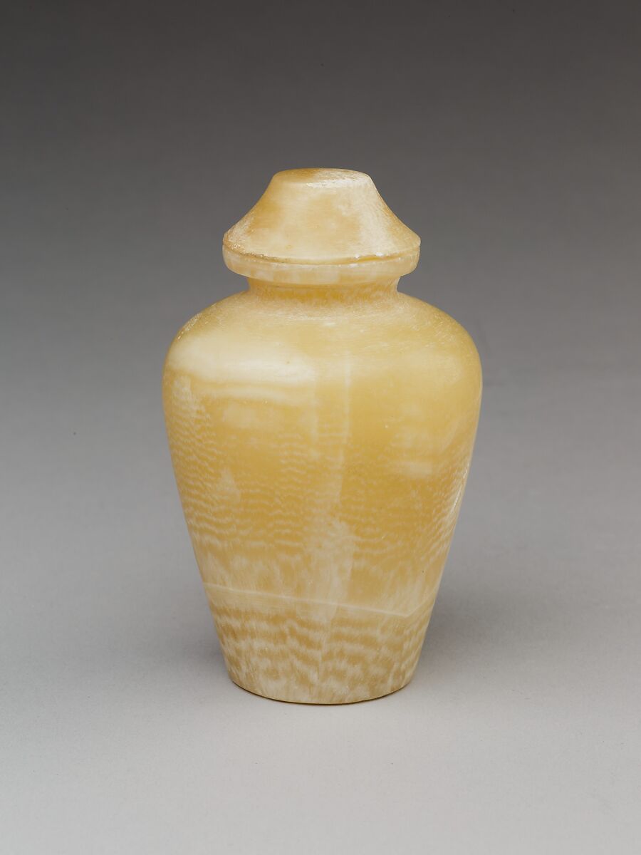 Libation jar with with lid, Travertine (Egyptian alabaster)