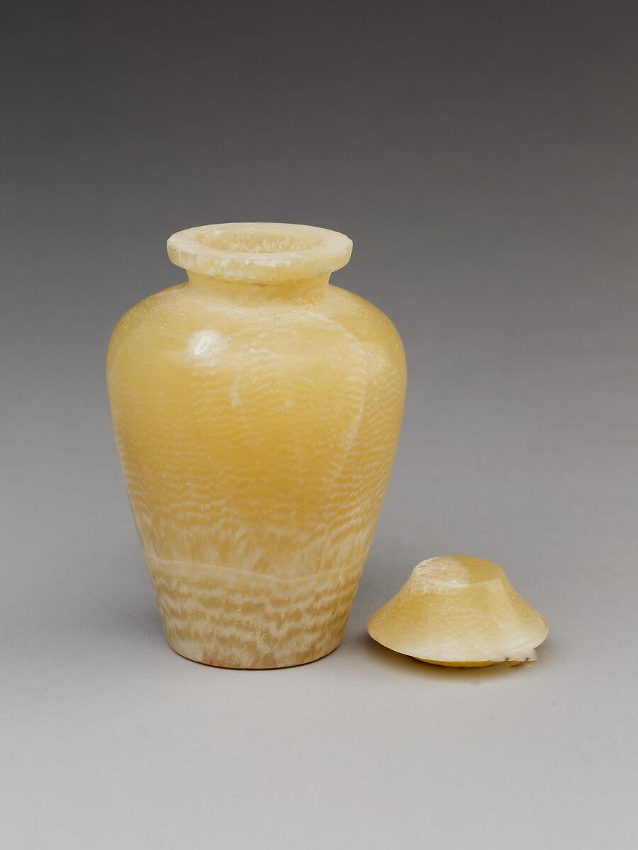Libation jar with with lid, Travertine (Egyptian alabaster)