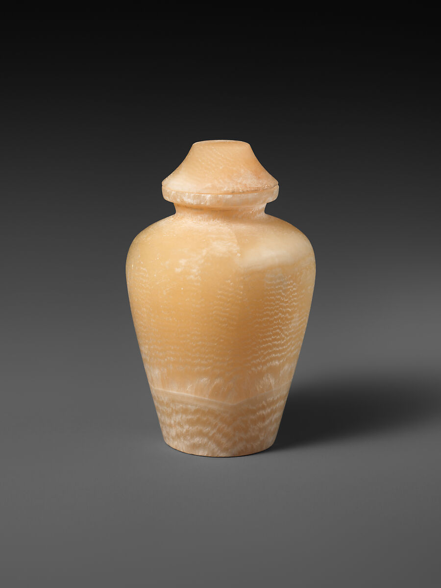 Libation jar with with lid, Travertine (Egyptian alabaster) 